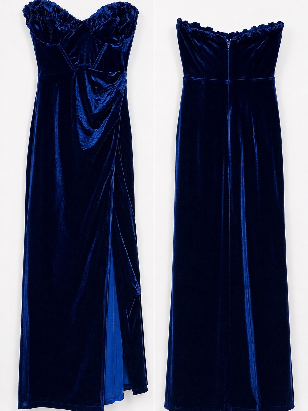 Fashion Nova Strapless Velvet Gown in Royal Blue